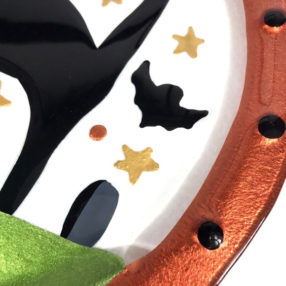 Large Halloween Black Cat Glass Platter Plate Artist Fused Painted Glass 14" EUC - Picture 8 of 10